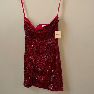Superdown Red Sequin Strapless Mini Dress